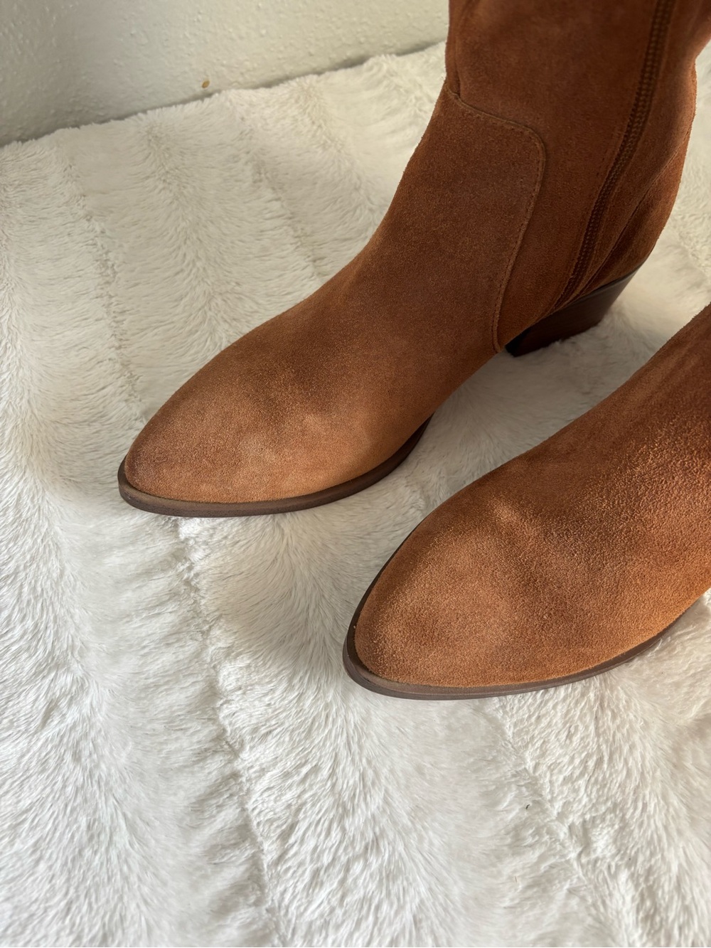 Suede Tall Leather Boots Cognac Brown Boho Western Y2K - Picture 3 of 4